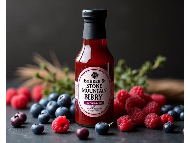 Bottle of Ember & Stone Mountain Berry sauce with grilled pheasant or duck.