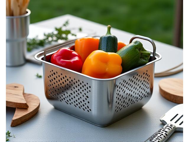 Perforated vegetable grilling basket, flexible fish spatula, and cedar planks arranged for seafood and delicate produce grilling.
