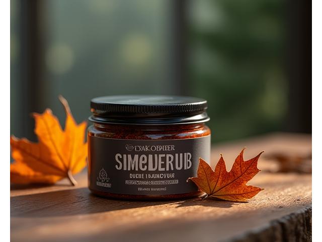 Jar of Vancouver Smoke Rub with a sprig of maple leaves