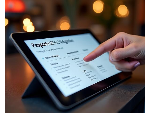 A hand pointing at a financial chart on a tablet screen, overlaid with icons representing different financing options like payment plans and low-interest rates. Warm, inviting light from a nearby grill subtly illuminating the scene.