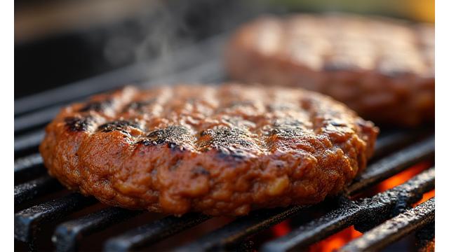 Perfectly grilled black bean burger patties.