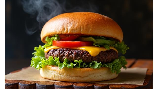 Smoky grilled black bean burger on a bun.