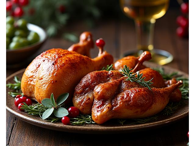Platter of perfectly roasted duck and pheasant.