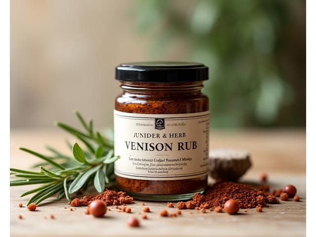 Jar of artisanal Juniper & Herb Wild Game Rub.