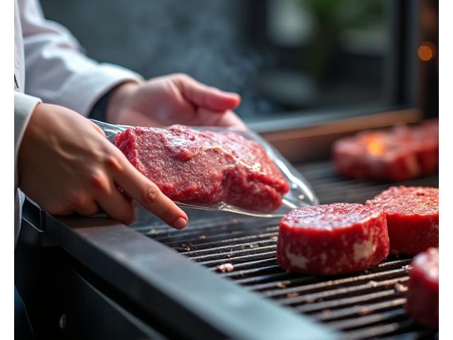 Chef using a sous vide immersion circulator with wild game, alongside a modern grill.
